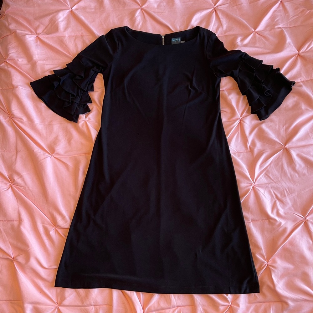 Gabby Skye Black Dress w Ruffle Sleeves Size 4
